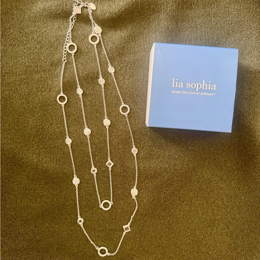 Lia Sophia 48” Silver Station Necklace EUC